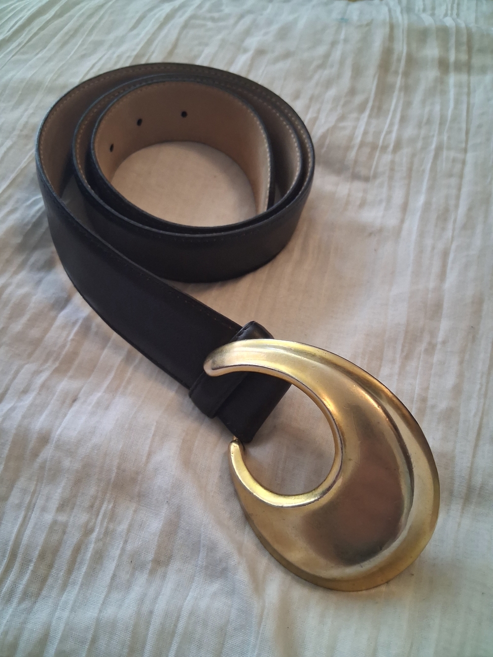 Robert Lee Morris Women's Black Belt with Sculptural Gold Teardrop Buckle